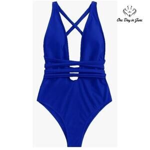 SweatyRocks Deep V Strappy One Piece Swimsuit Size S